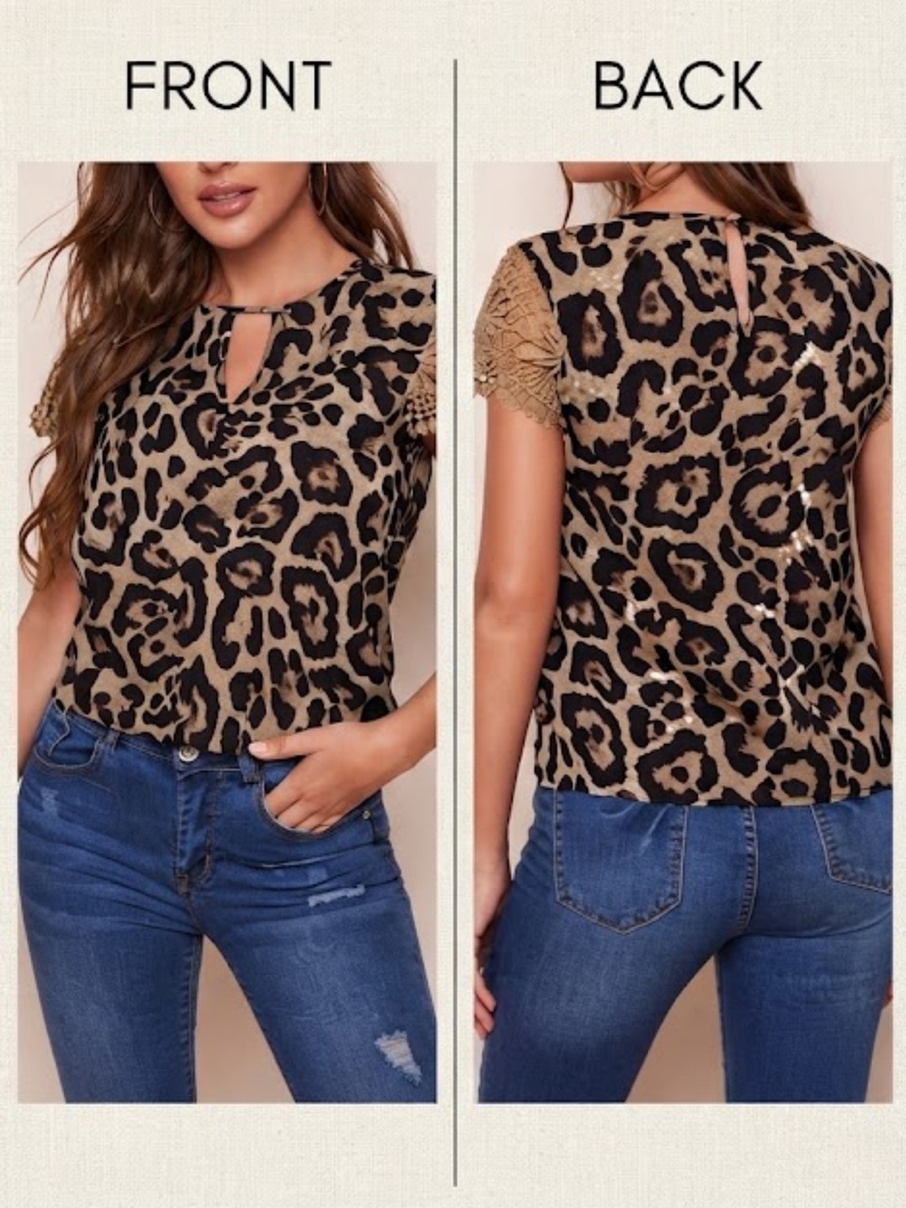 SHEIN Clasi Leopard Print Lace Sleeve Top size XS new